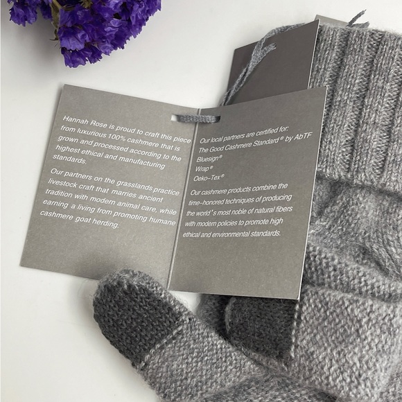 NWT HANNAH ROSE 100% CASHMERE WOMEN'S TEXTING GLOVES MITTENS OS  HEATHER GRAY - Picture 3 of 3